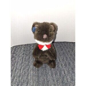 Vintage Applause Sekiguchi Mink Plush in Red Bow Tie Forest Brown Stuffed Animal